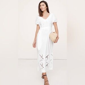 NWT Banana Republicans XL Embroidered Cotton Poplin Ruched Dress